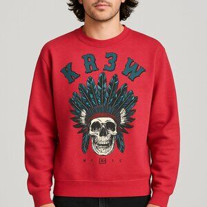 Y2K Krew KR3W Native American Skull Graphic Red Sweatshirt Retro Skater Sz S/M